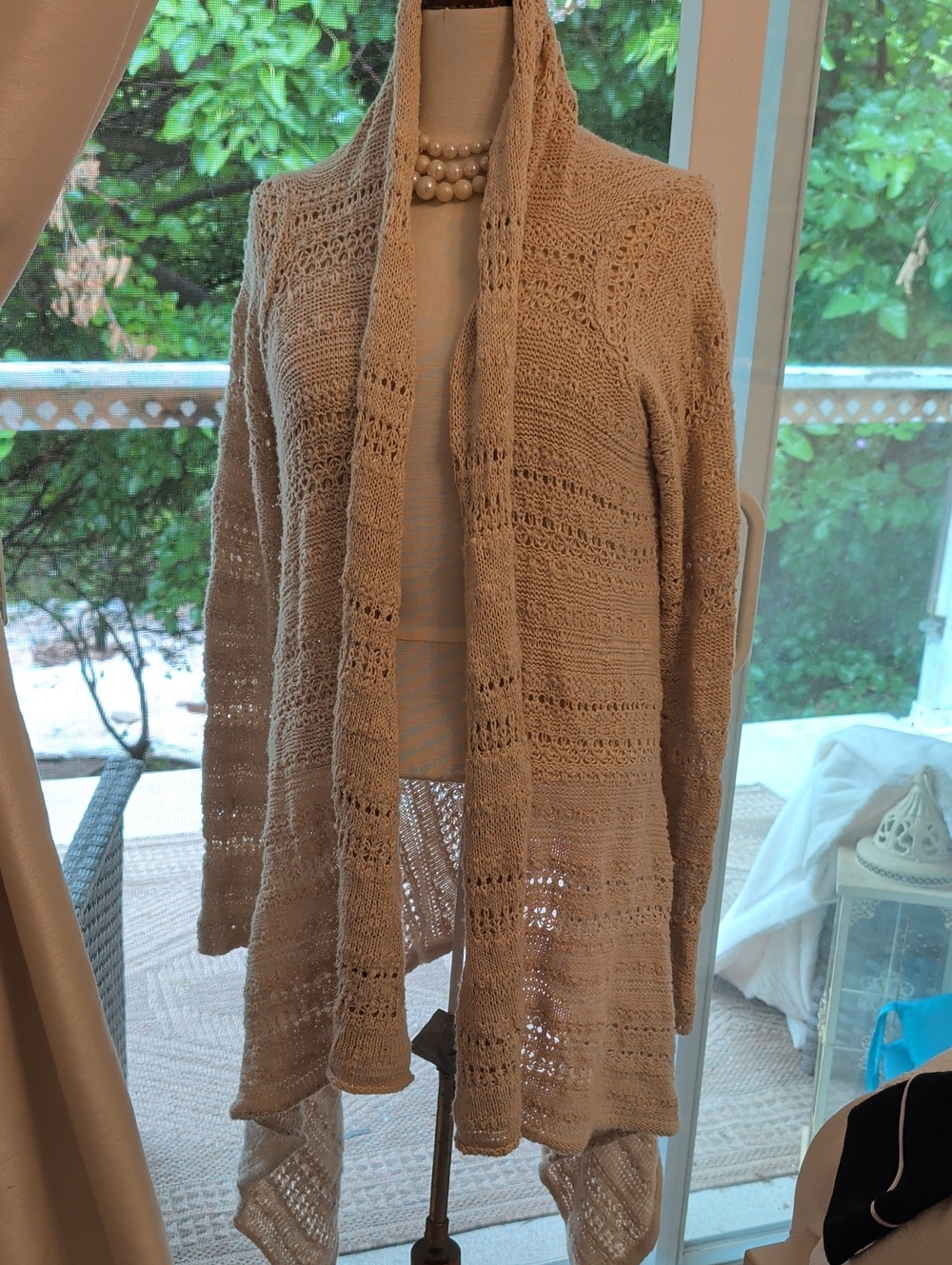 Forever 21 Beige Open-Weave Draped Cardigan